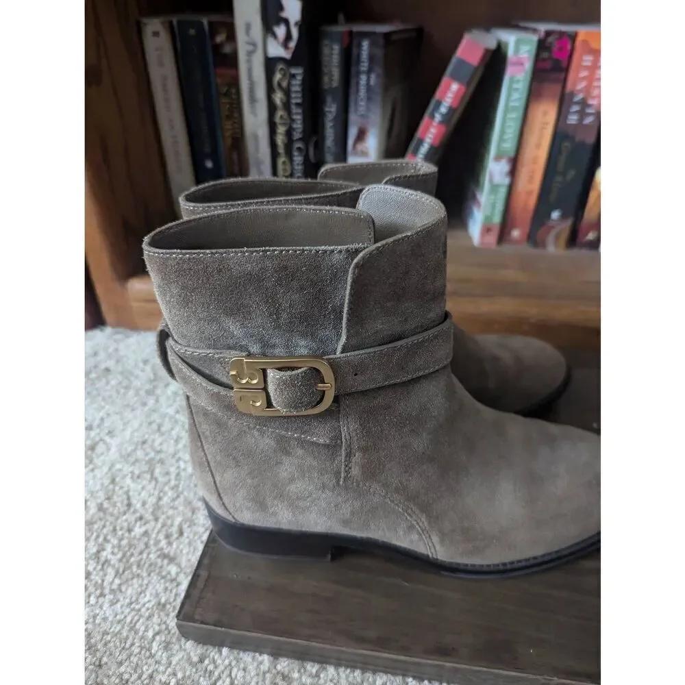 Tory Burch BROOKE Tan Suede Leather Booties Boots River Rock Women’s 7.5M